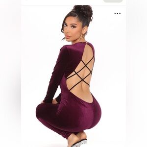 Plum Velvet Open-Back Jumpsuit